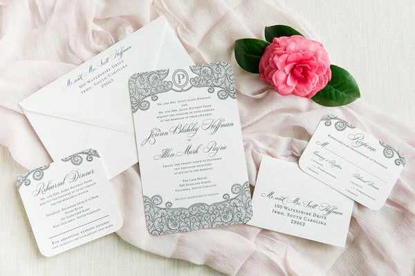 Classic Monogram Letterpress Wedding Invitation - Scotti Cline Designs