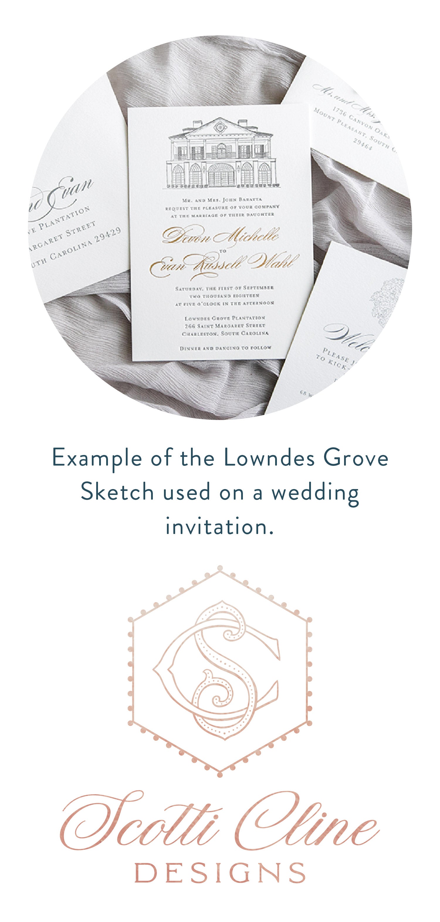 Letterpress Lowndes Grove Invitation - Scotti Cline Designs