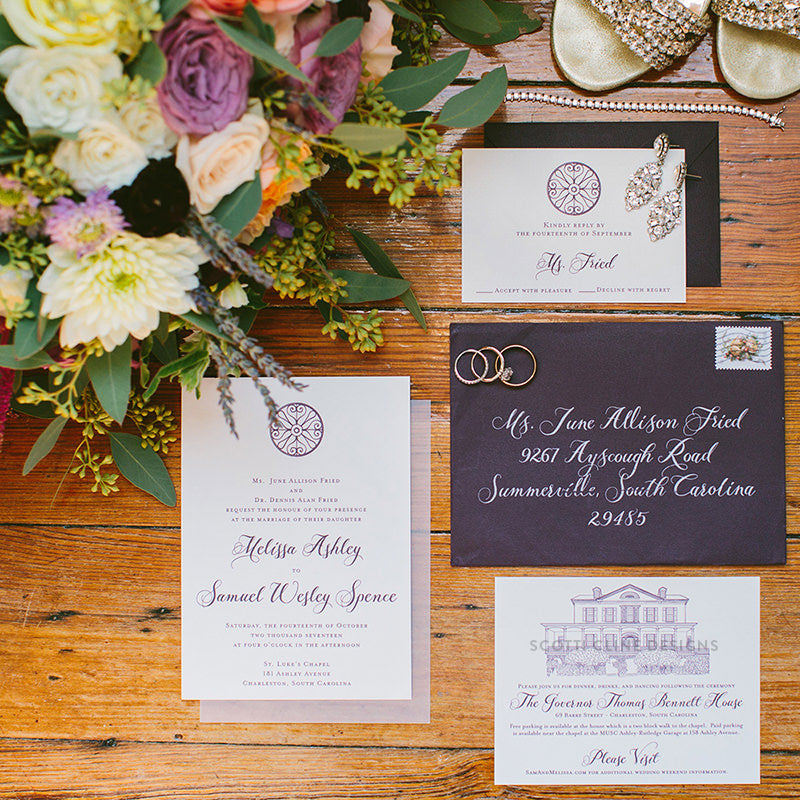 Letterpress Lowndes Grove Invitation - Scotti Cline Designs