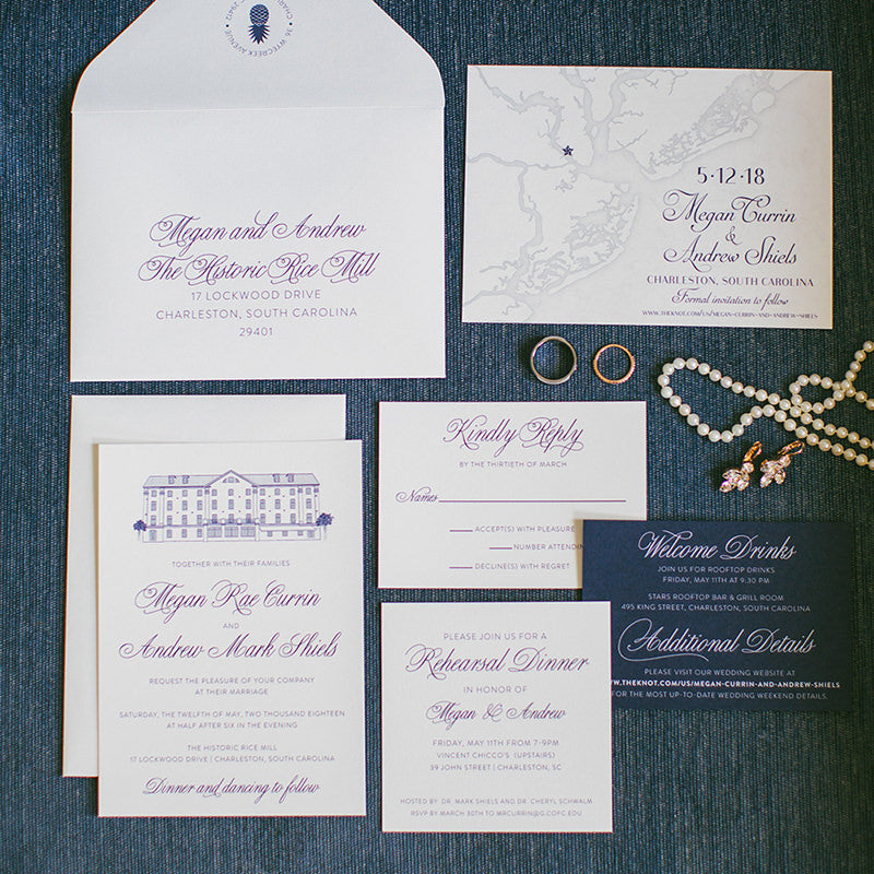 Classic Monogram Letterpress Wedding Invitation - Scotti Cline Designs