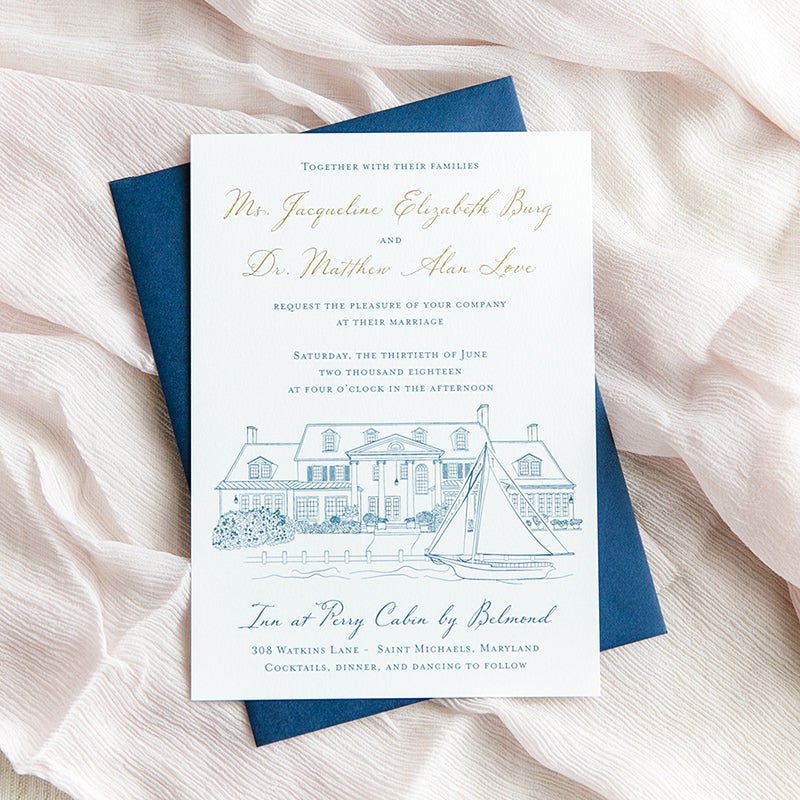 Letterpress Lowndes Grove Invitation - Scotti Cline Designs